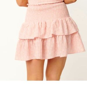 NWT Unique Vintage Pink Gingham Floral Petal Pusher Flare Skirt Size XL